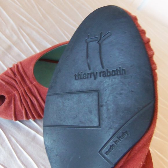 Thierry Rabotin Coral Red Suede Peep Toe Slingbacks sz 38 - Picture 7 of 9